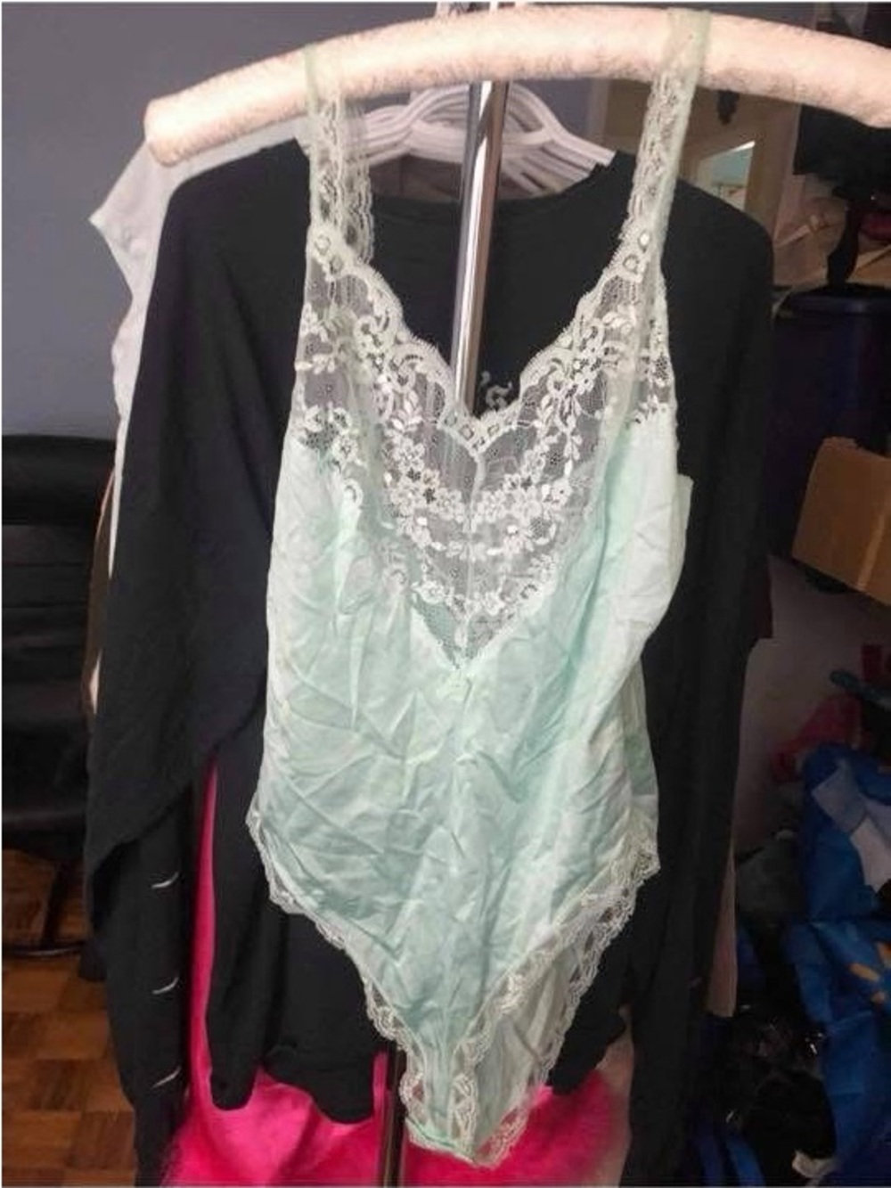 Vintage Mint Green Lace Trim Bodysuit